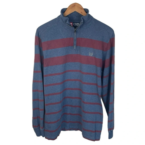 B20 Men’s Chaps Ralph Lauren Designer Striped Quarter Zip Sweatshirt L - Picture 1 of 5